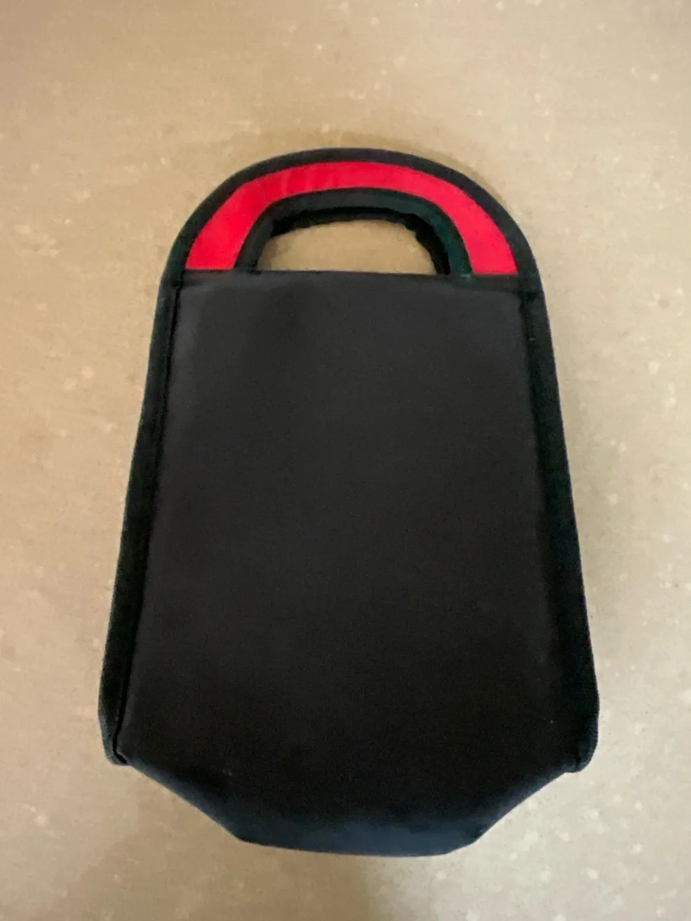 Insulated Black and Red Lunch Tote with Front Pocket